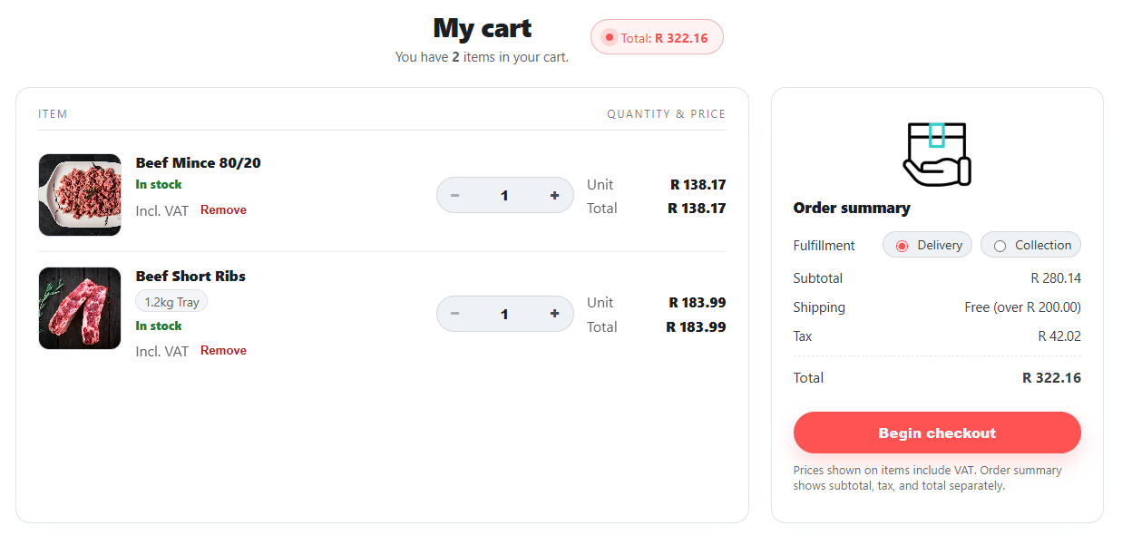 ShoppingMaster cart and checkout screen